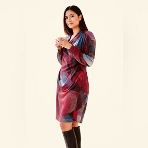 Robert Rodriguez Women's Faux Wrap Shirt Mini Dress Geometric Multicolor XL